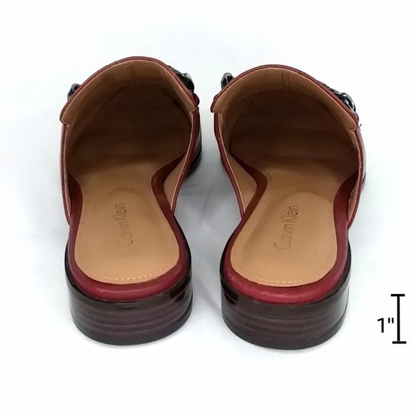 Calvin Klein Frieda Mule In Cherry Red Leather Metallic Chain Detail - Picture 3 of 9